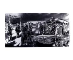 "Shoot Out" Floating Wall Art (30" X 15.75") - Black And White 8 "Shoot Out" Floating Wall Art (30" X 15.75") - Black And White -Cue Craft rtnsowbw cat