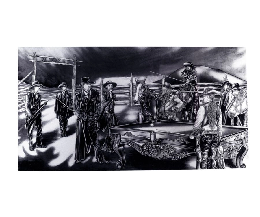 "Shoot Out" Floating Wall Art (30" X 15.75") - Black And White 4 "Shoot Out" Floating Wall Art (30" X 15.75") - Black And White - Image 4